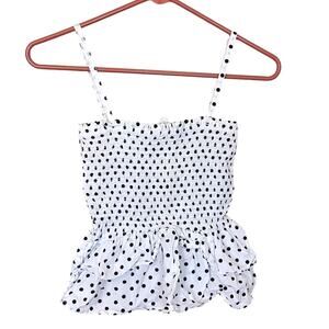 Isa & Ella Polka Dot White Black Size Small S Peplum Stretchy Chic Cute Trendy